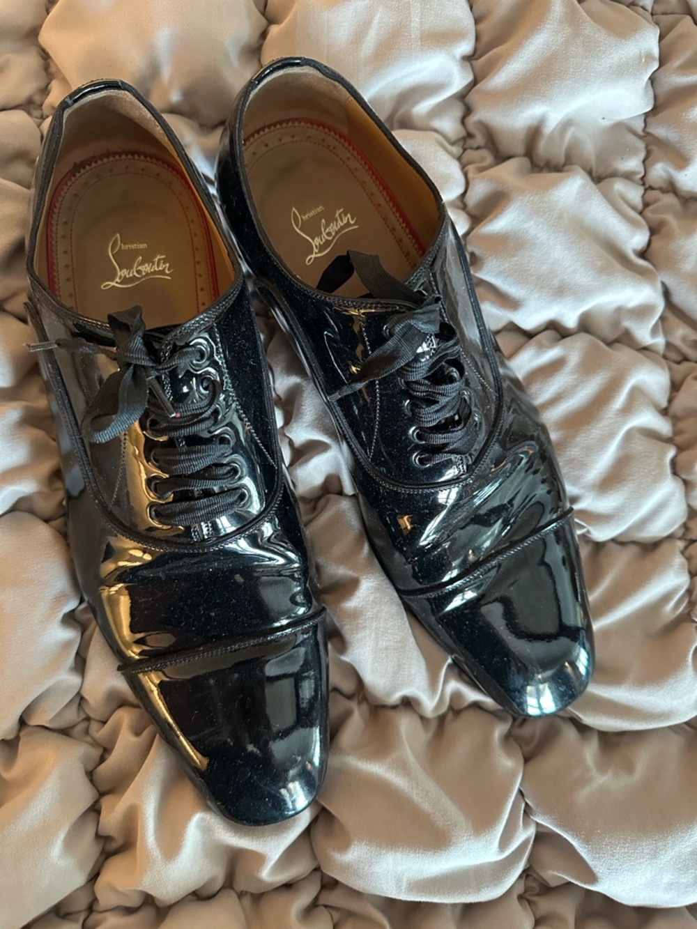 Christian Louboutin Black Patent Leather Cap-Toe Oxfords